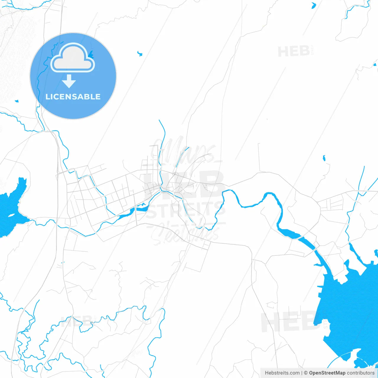 Fuqing, China PDF vector map with water in focus