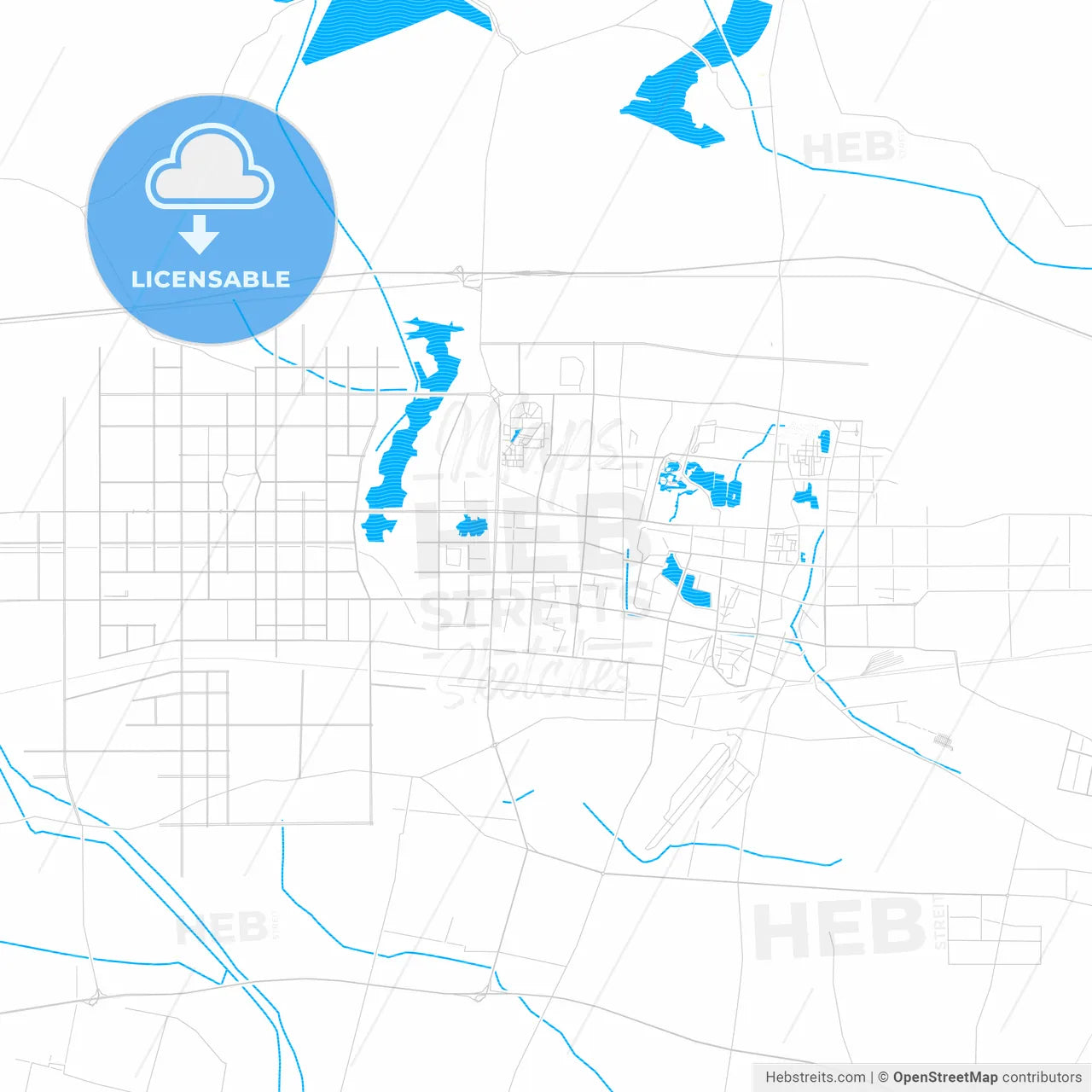 Kaifeng, China PDF vector map with water in focus