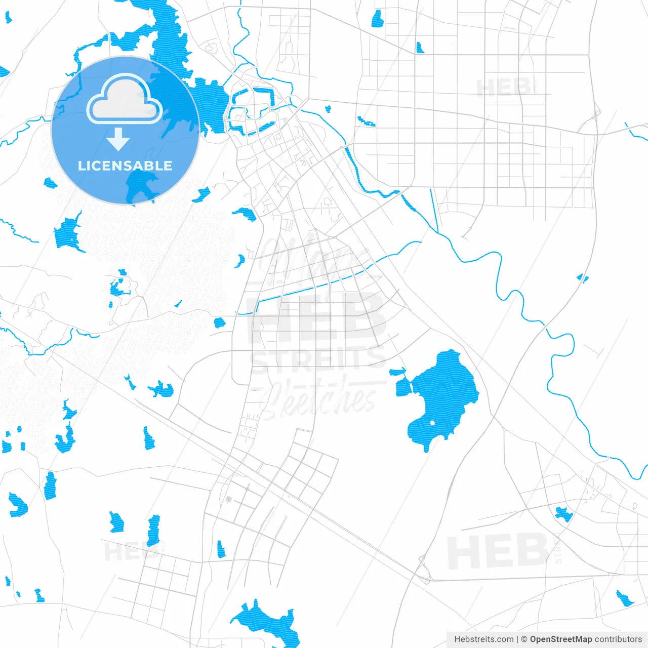 Chuzhou, China PDF vector map with water in focus