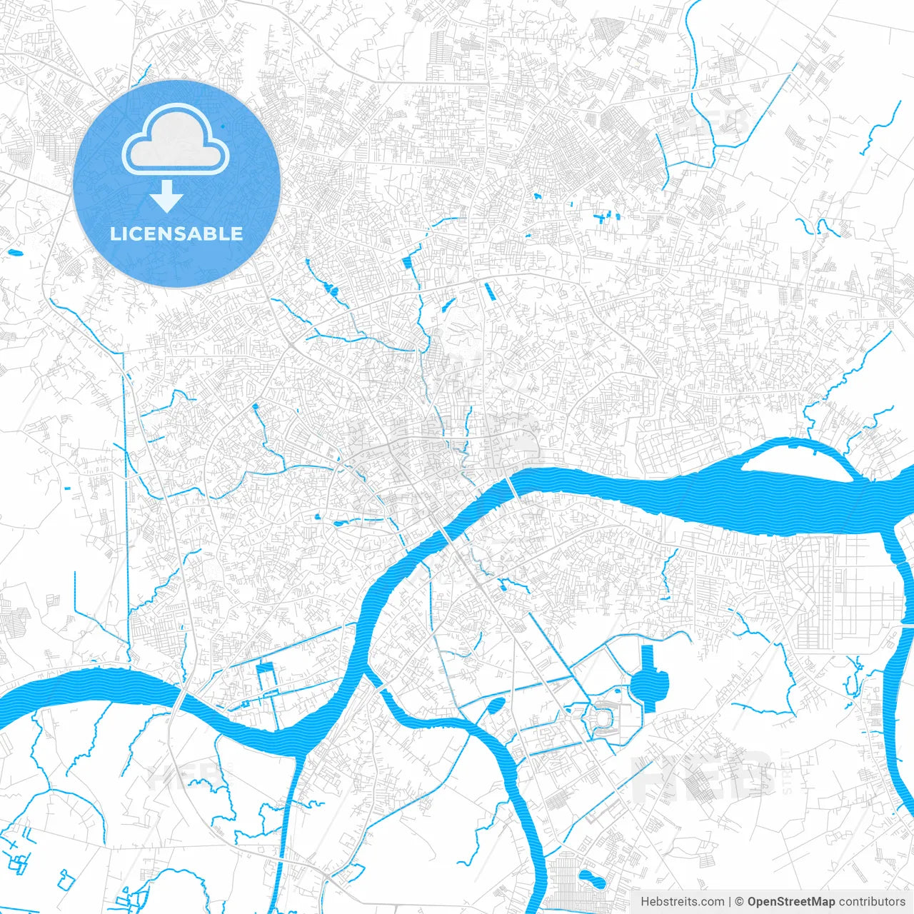 Palembang, Indonesia PDF vector map with water in focus