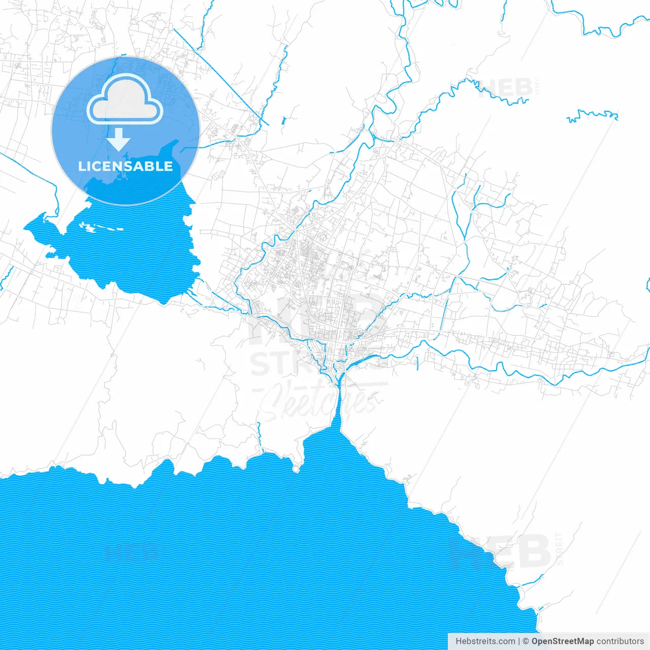 Gorontalo, Indonesia PDF vector map with water in focus