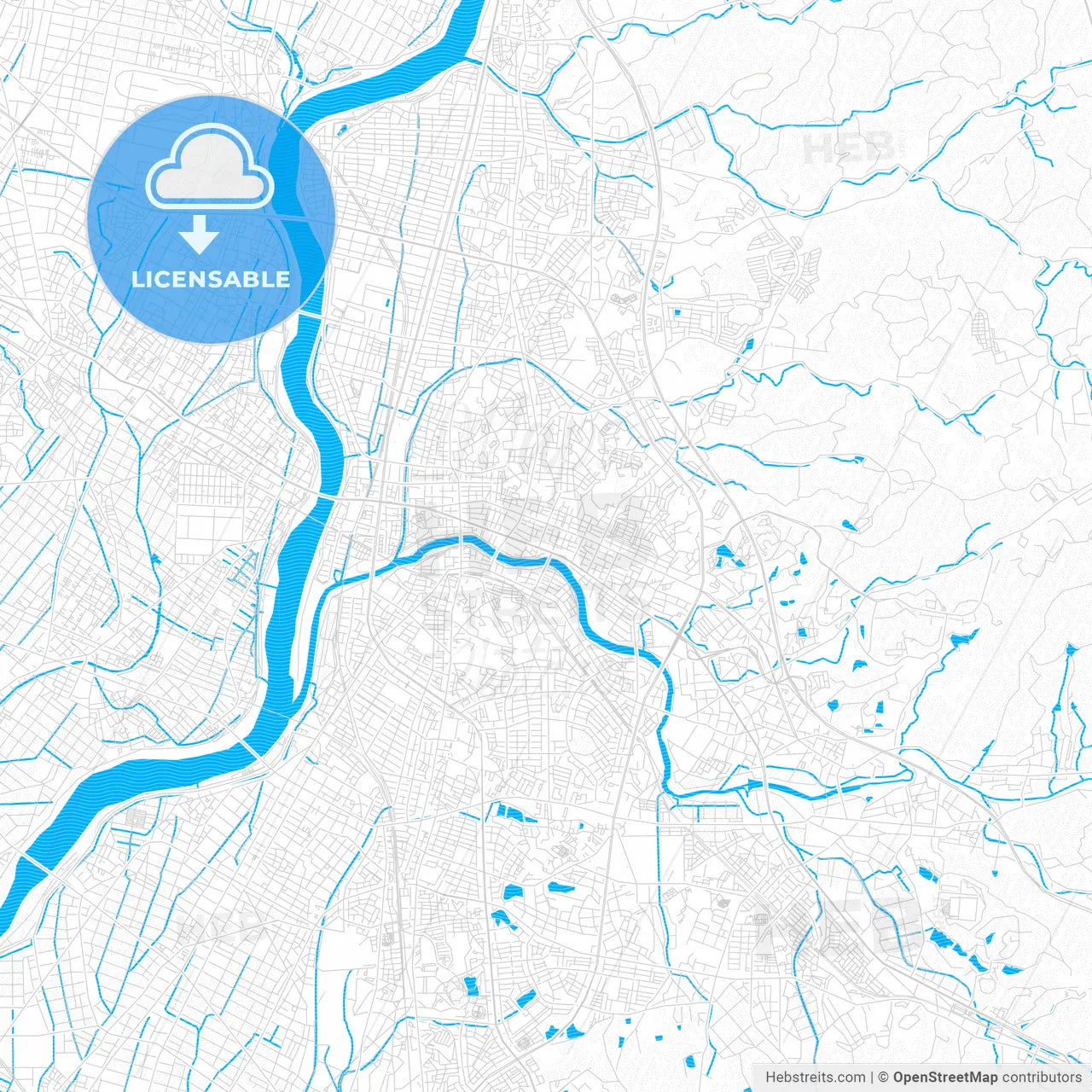 Okazaki, Japan PDF vector map with water in focus