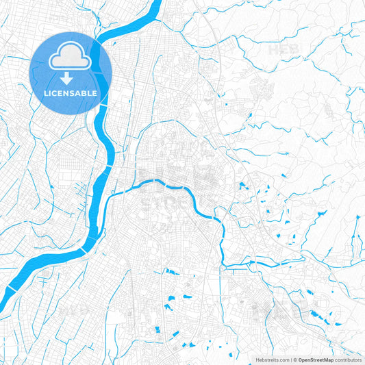Okazaki, Japan PDF vector map with water in focus