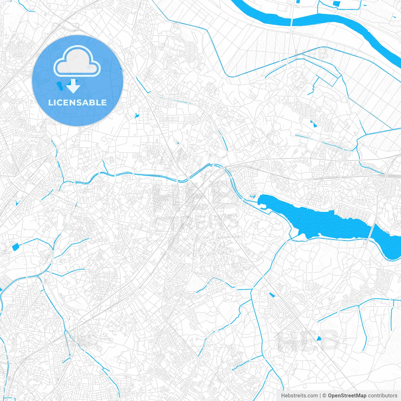 Kashiwa, Japan PDF vector map with water in focus