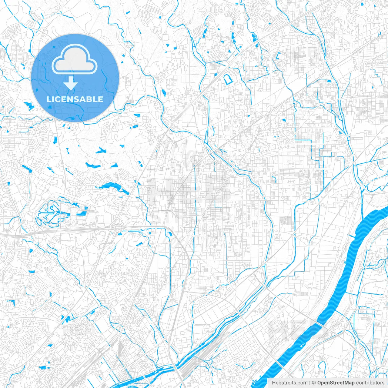 Ibaraki, Japan PDF vector map with water in focus