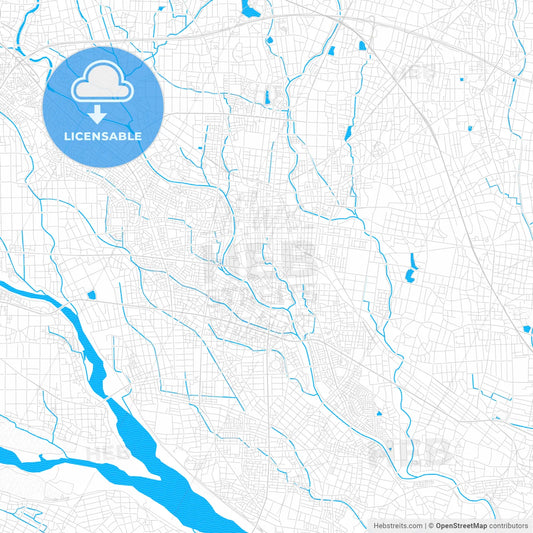 Isesaki, Japan PDF vector map with water in focus
