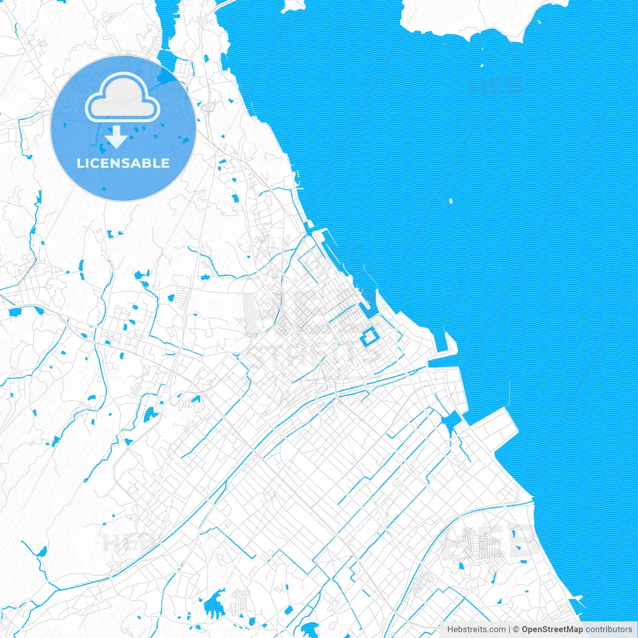 Imabari, Japan PDF vector map with water in focus