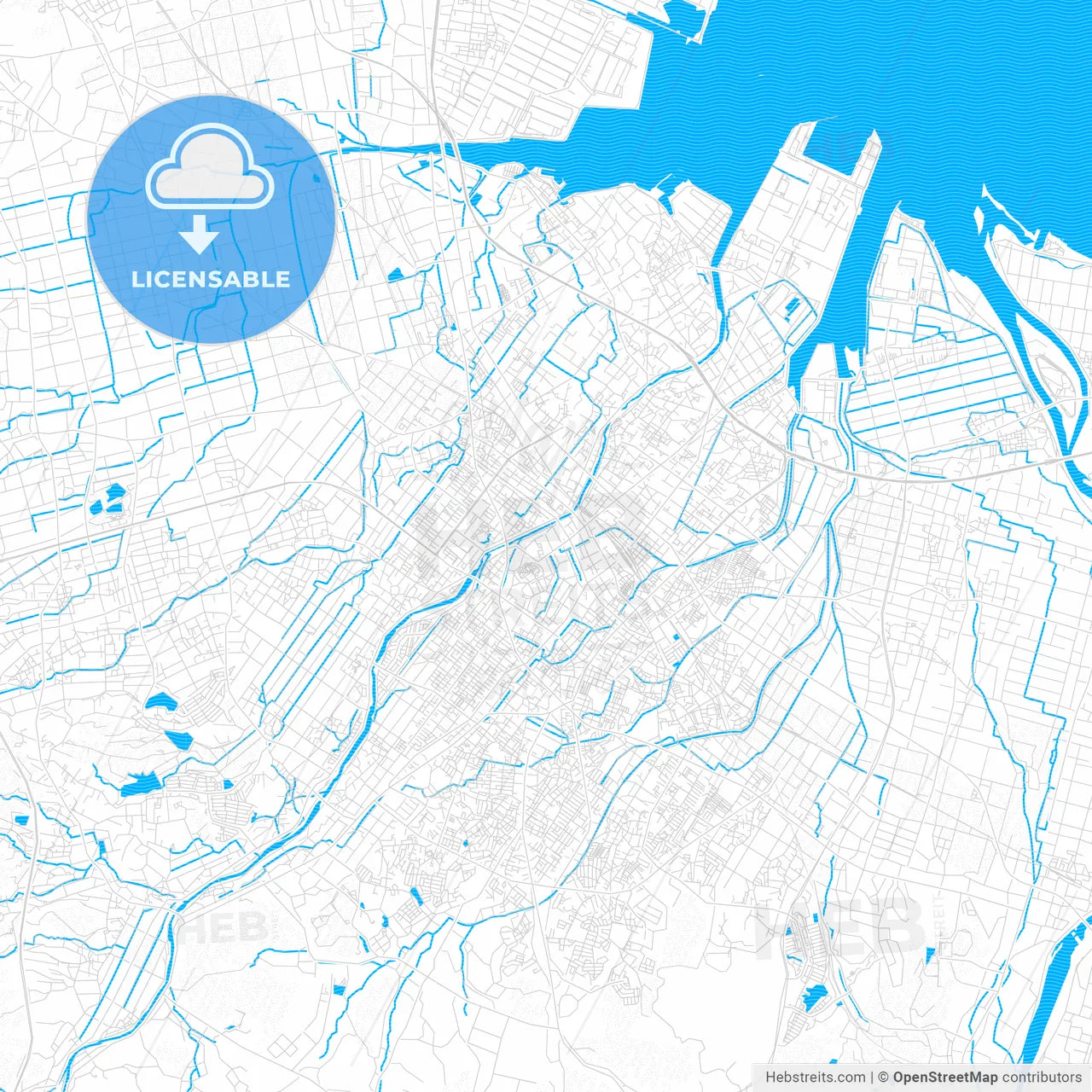 Matsusaka, Japan PDF vector map with water in focus