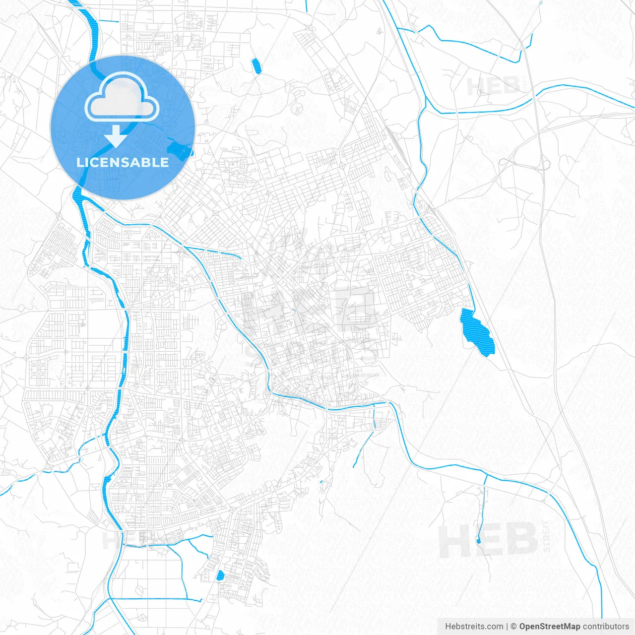 Jeonju, South Korea PDF vector map with water in focus