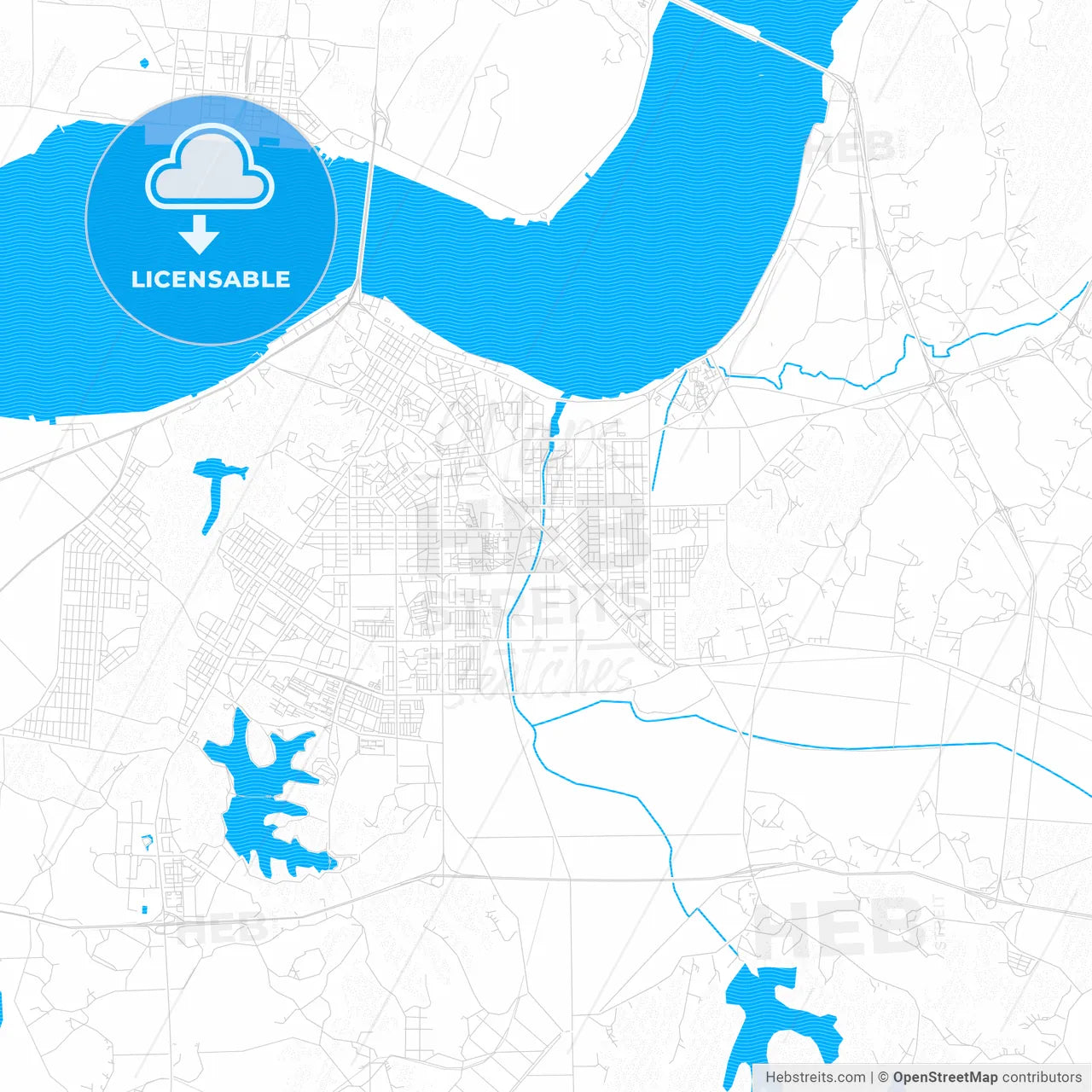 Gunsan, South Korea PDF vector map with water in focus