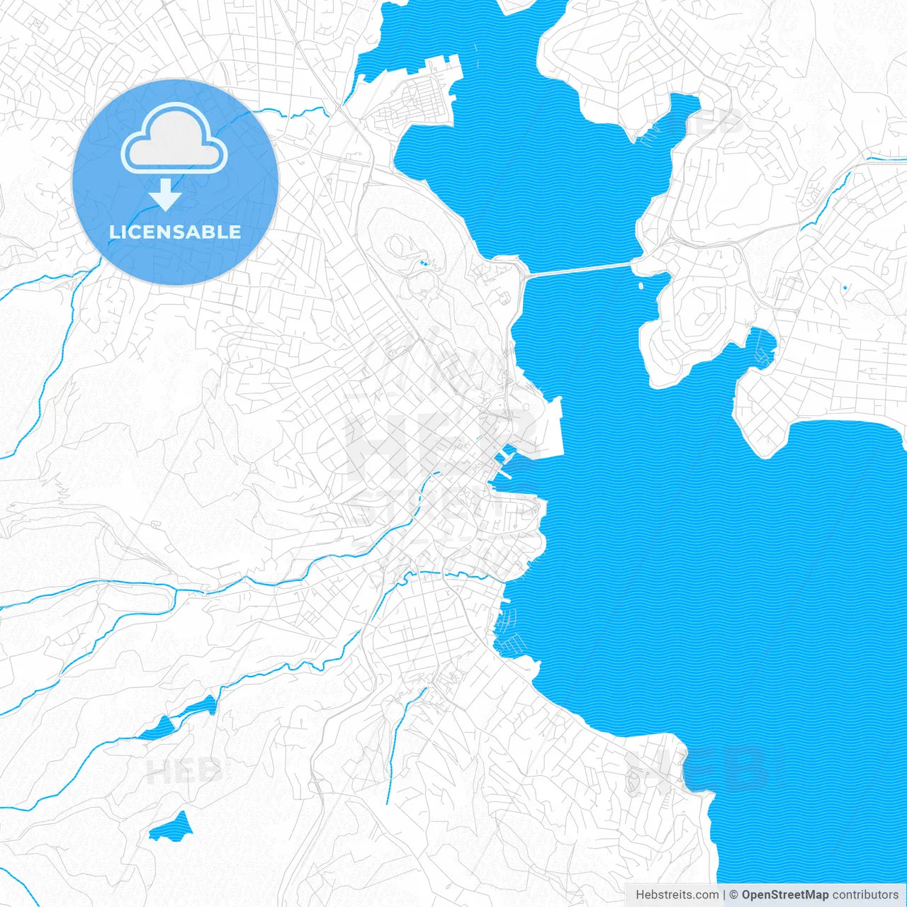 Hobart, Australia PDF vector map with water in focus