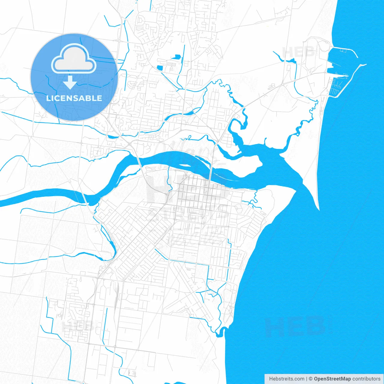 Mackay, Australia PDF vector map with water in focus