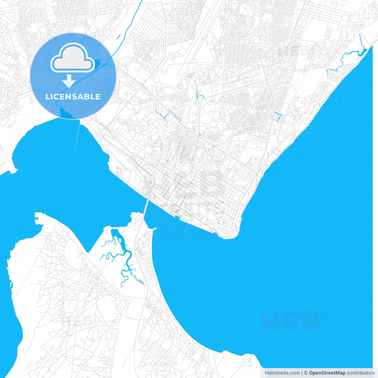 Maputo, Mozambique PDF vector map with water in focus