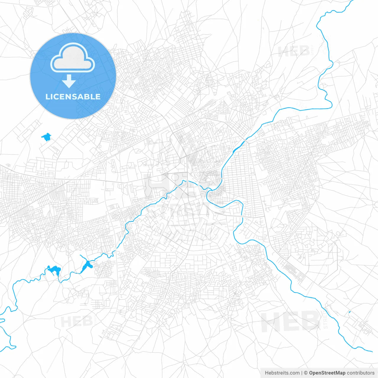 Maiduguri, Nigeria PDF vector map with water in focus