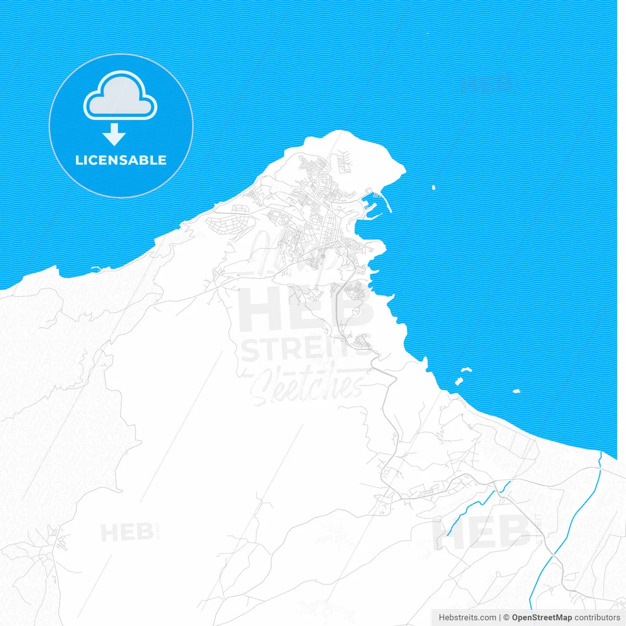 Al Hoceima, Morocco PDF vector map with water in focus
