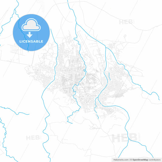 Dire Dawa, Ethiopia PDF vector map with water in focus