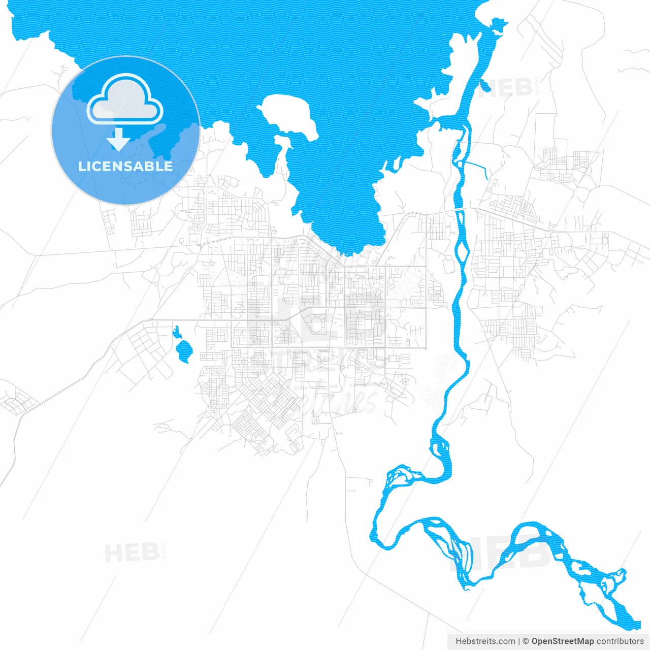 Bahir Dar, Ethiopia PDF vector map with water in focus