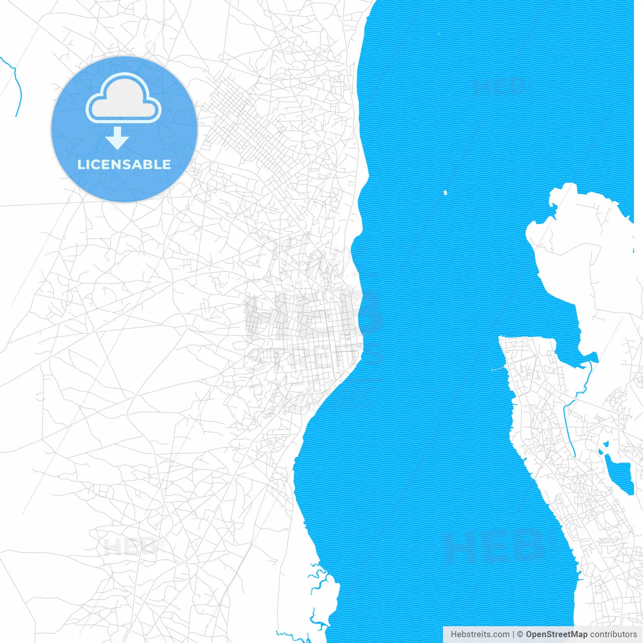 Maxixe, Mozambique PDF vector map with water in focus