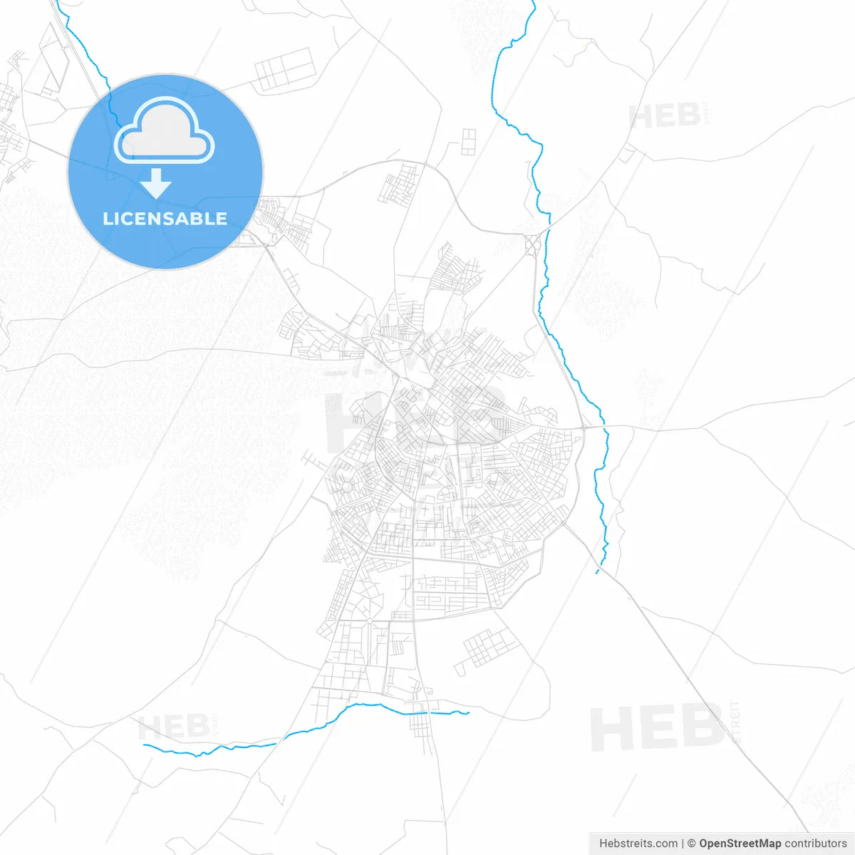 Khenchela, Algeria PDF vector map with water in focus