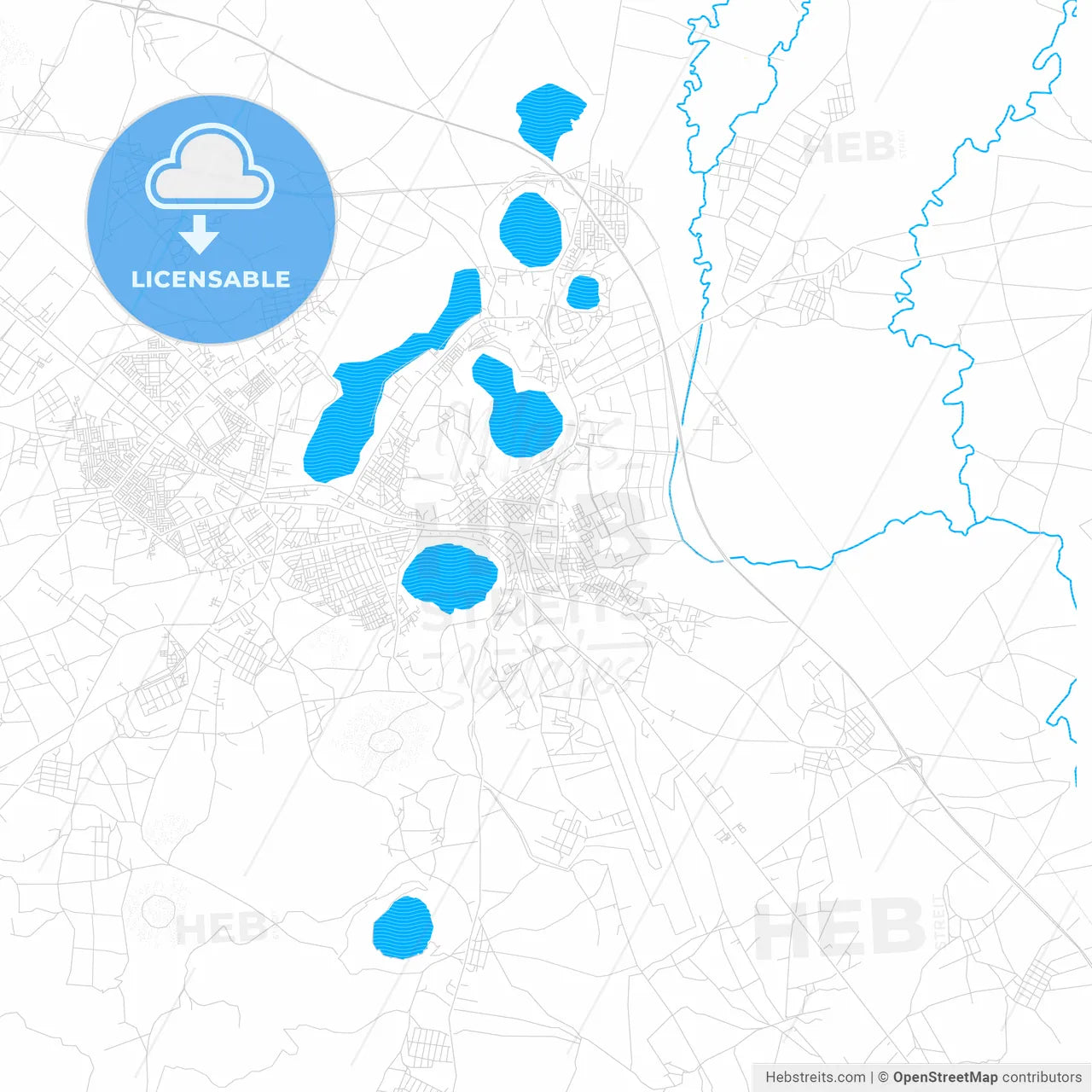 Bishoftu, Ethiopia PDF vector map with water in focus