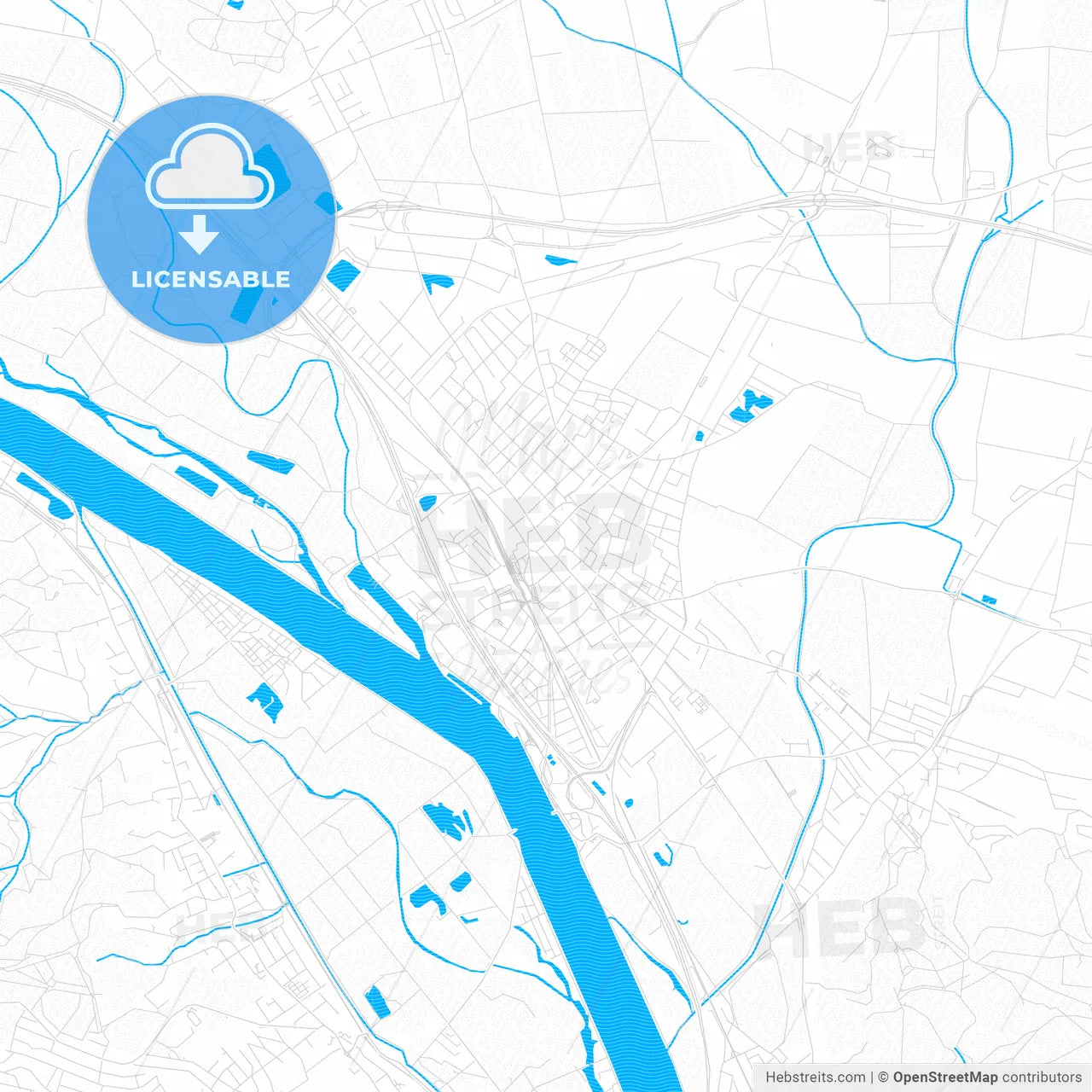 Korneuburg, Austria PDF vector map with water in focus