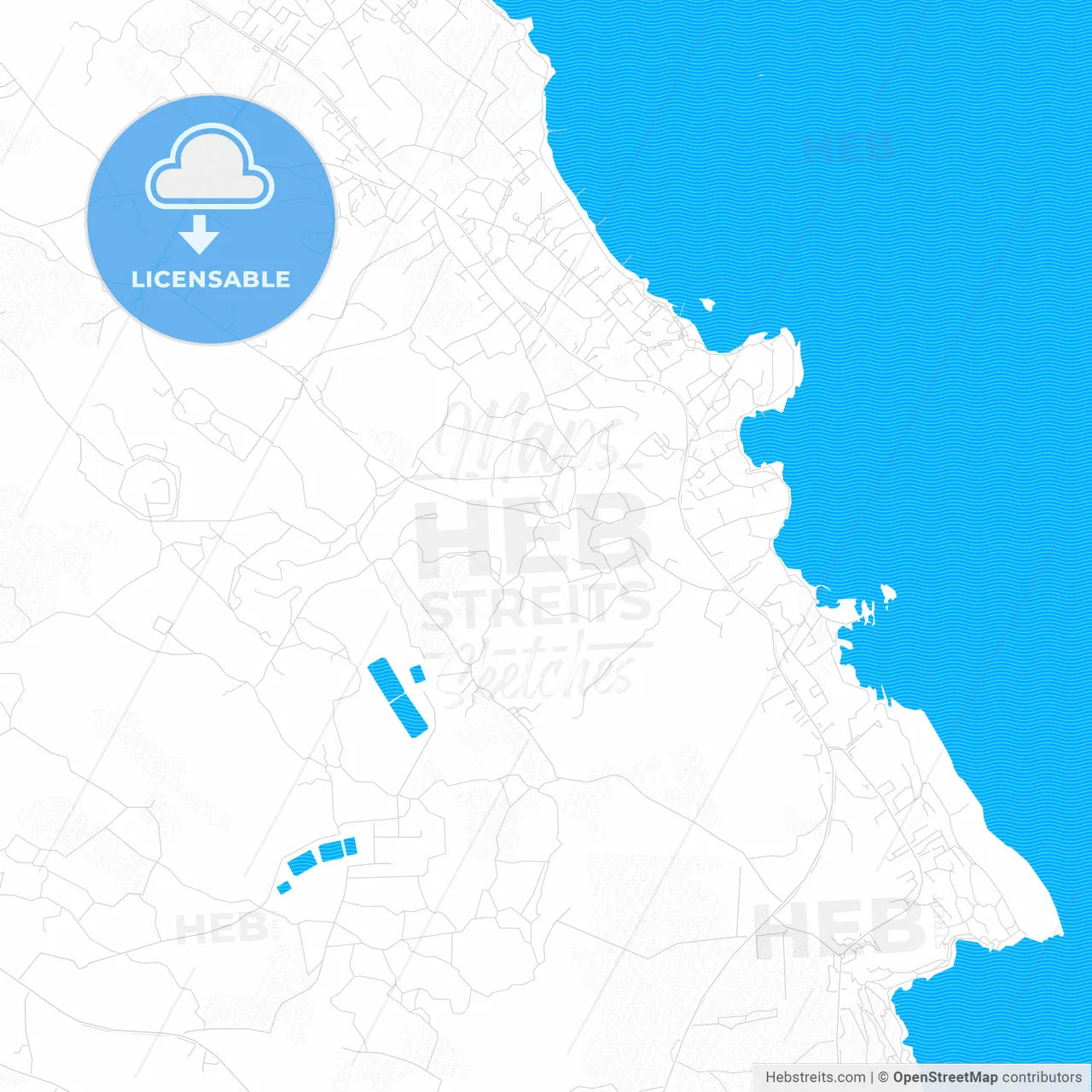 Protaras  , Cyprus PDF vector map with water in focus