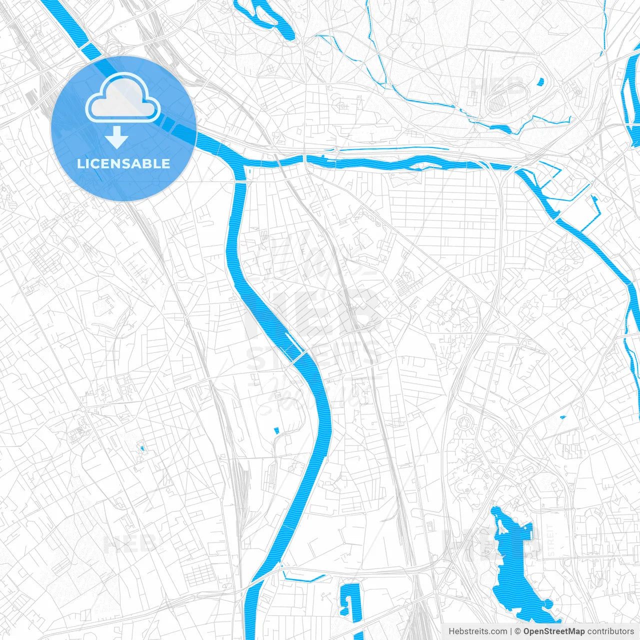 Alfortville, France PDF vector map with water in focus