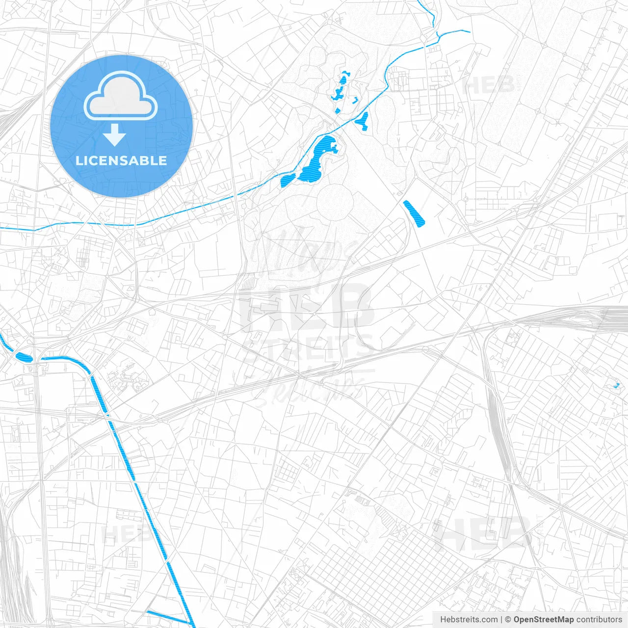 La Courneuve, France PDF vector map with water in focus