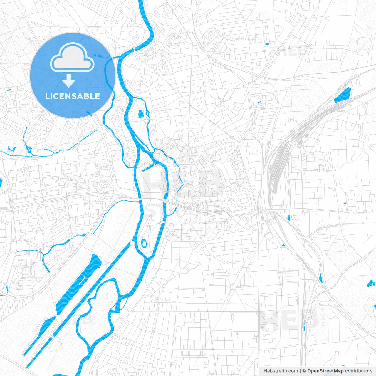 Halle (Saale), Germany PDF vector map with water in focus