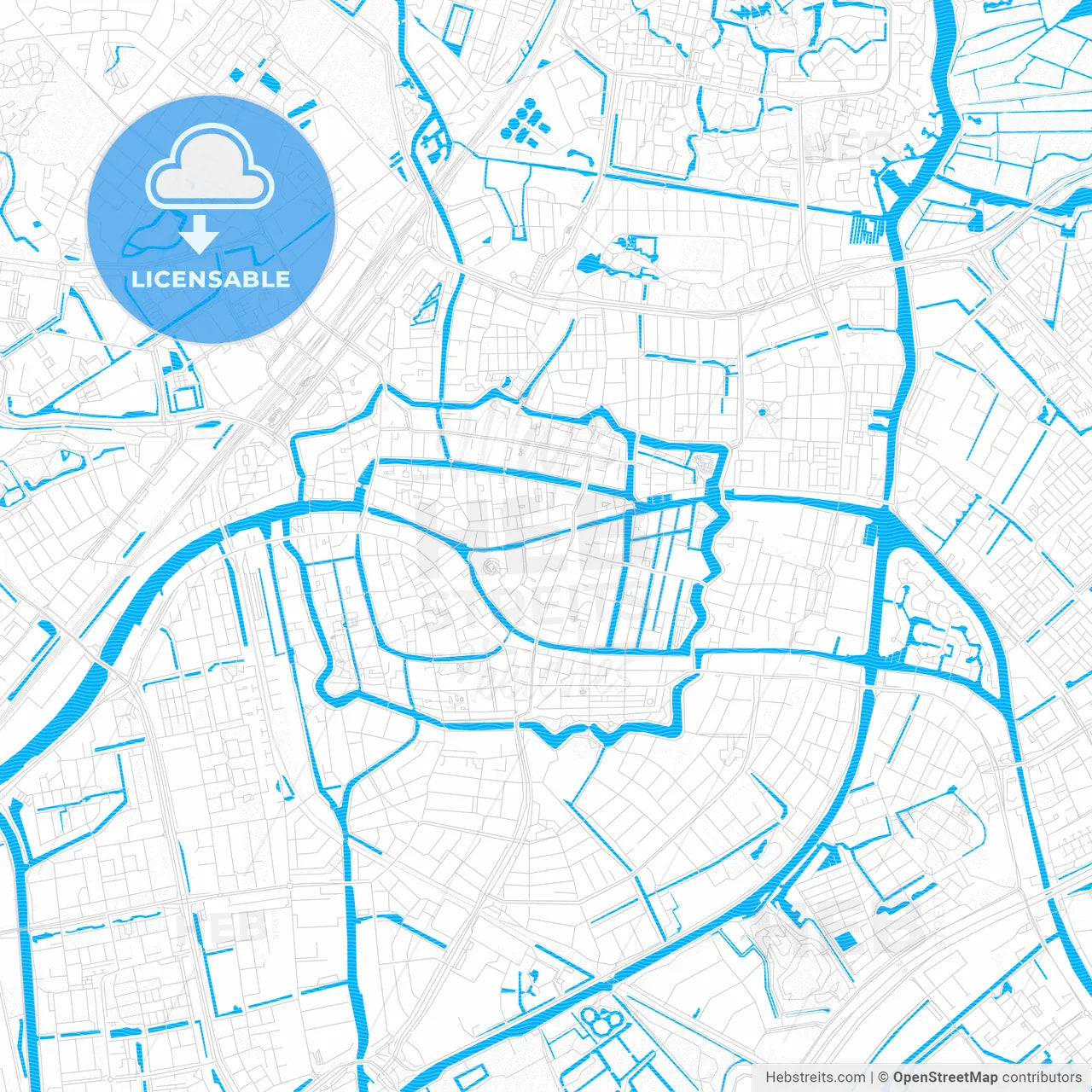 Leiden, Netherlands PDF vector map with water in focus