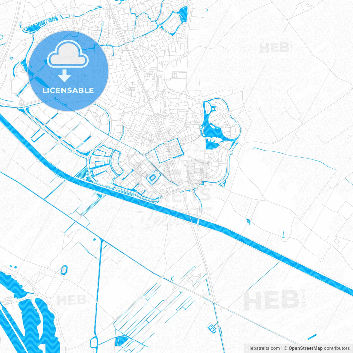 Houten, Netherlands PDF vector map with water in focus