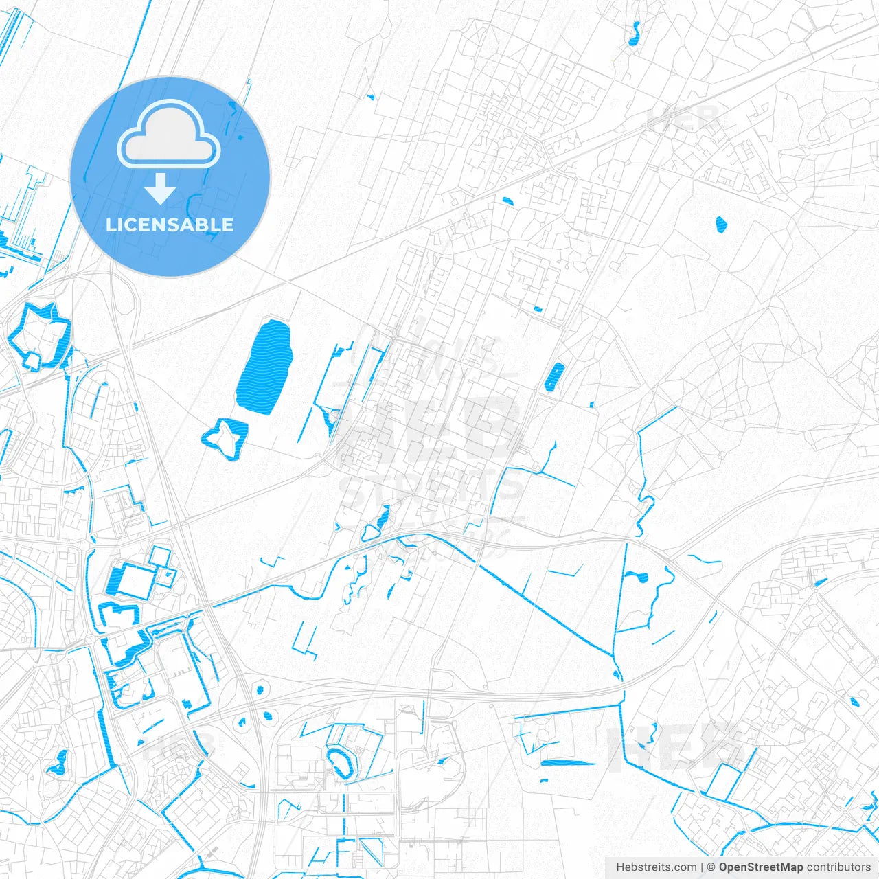 De Bilt, Netherlands PDF vector map with water in focus