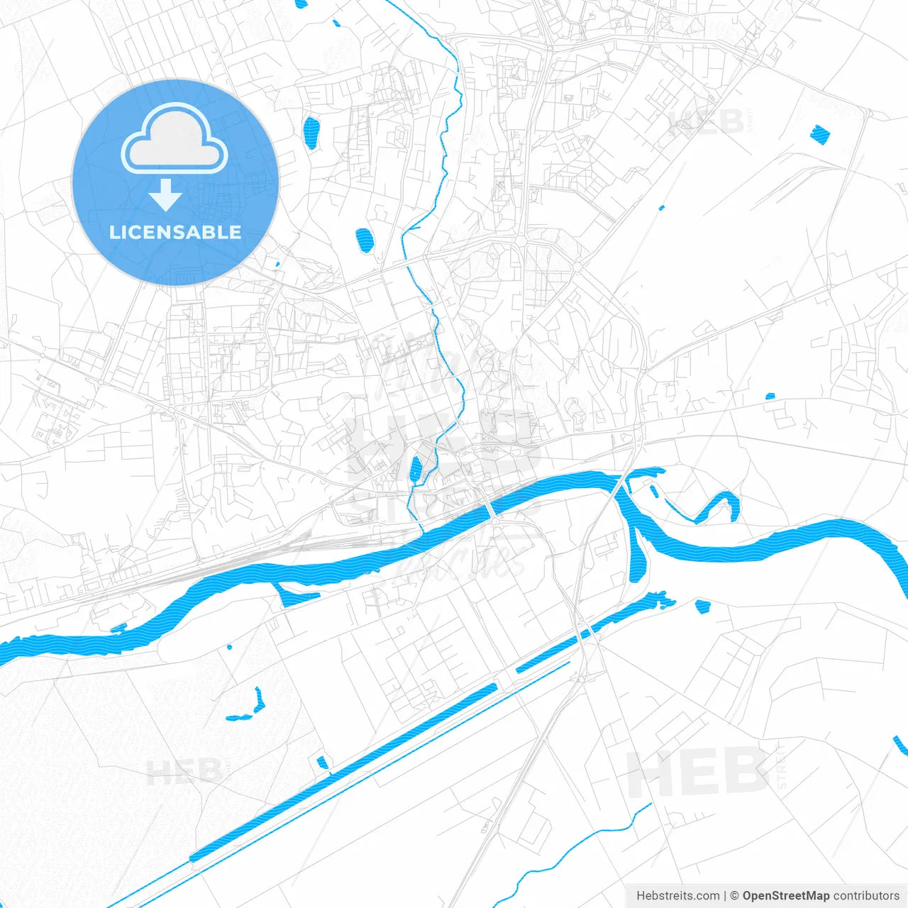 Gorzów Wielkopolski, Poland PDF vector map with water in focus