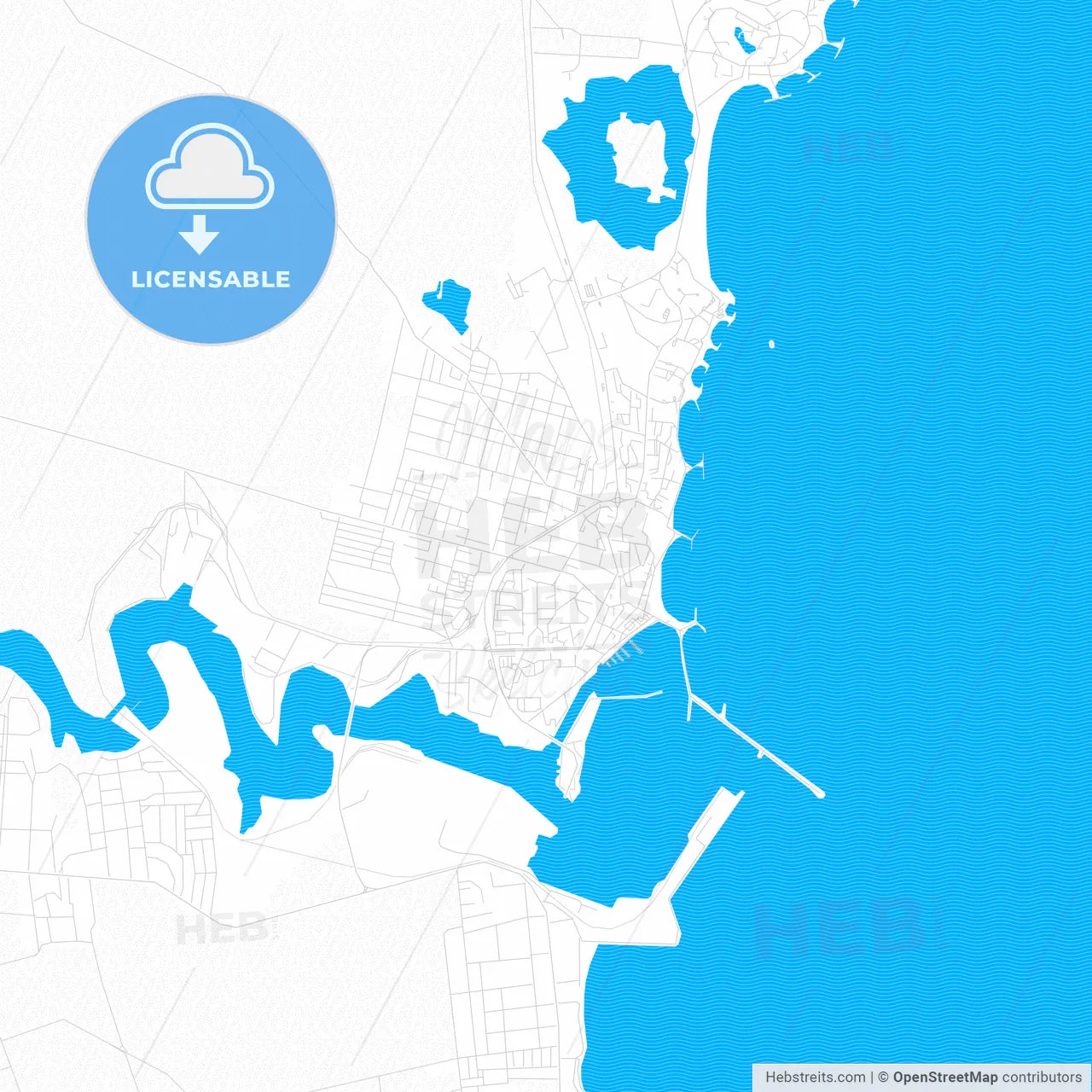 Mangalia, Romania PDF vector map with water in focus