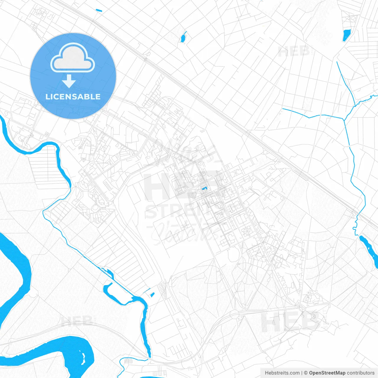 Zhukovsky, Russia PDF vector map with water in focus