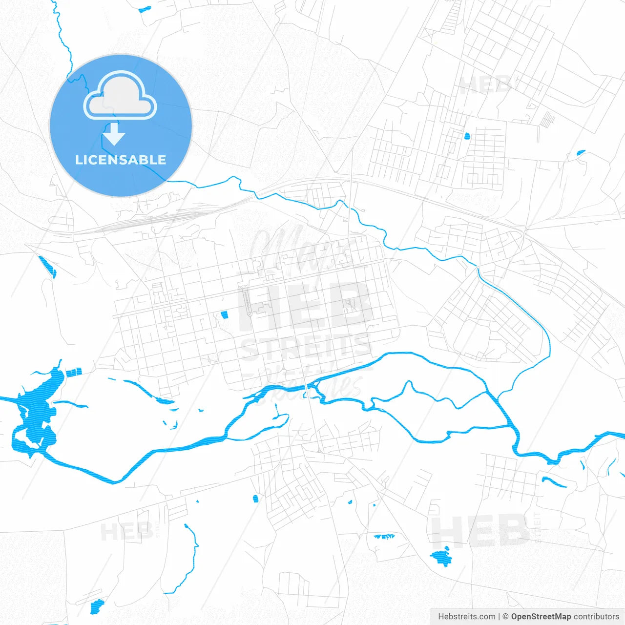Shadrinsk, Russia PDF vector map with water in focus