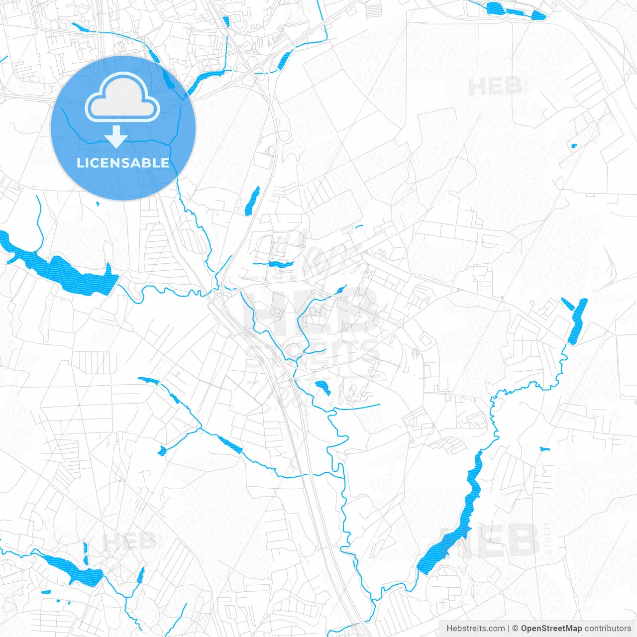 Vidnoye, Russia PDF vector map with water in focus