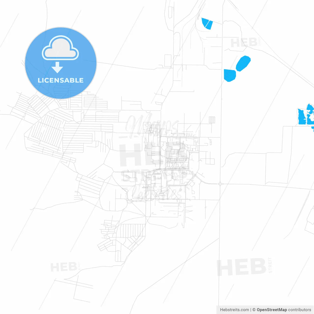 Krasnokamensk, Russia PDF vector map with water in focus
