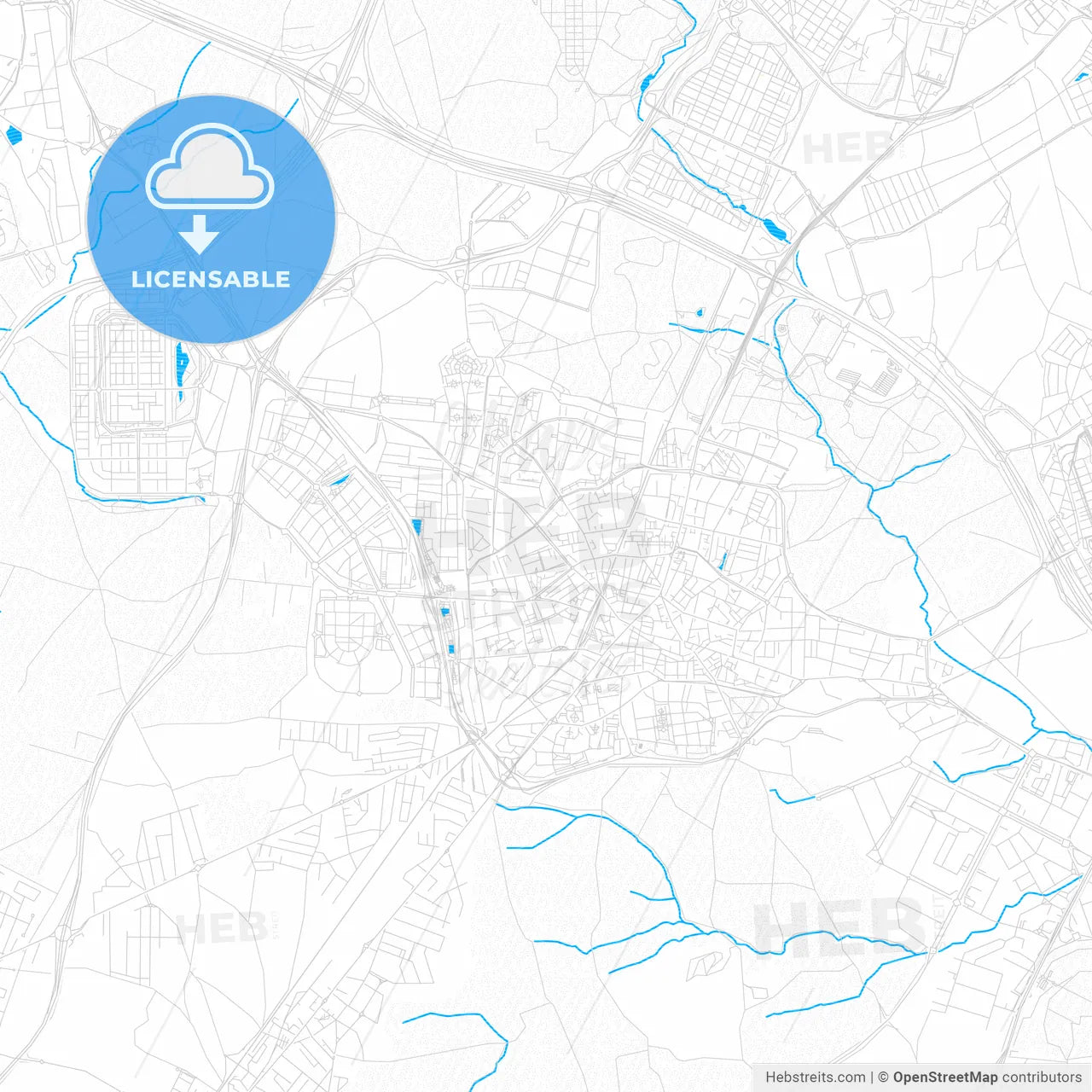 Fuenlabrada, Spain PDF vector map with water in focus