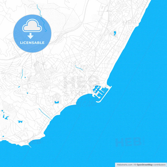 Benalmádena, Spain PDF vector map with water in focus