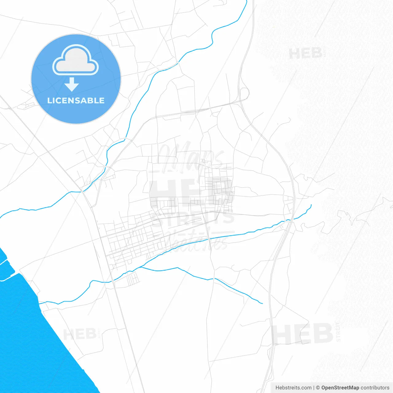 Dörtyol, Turkey PDF vector map with water in focus