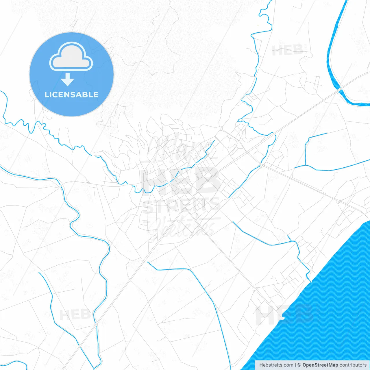 Anamur, Turkey PDF vector map with water in focus