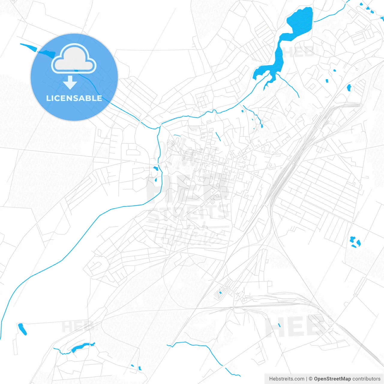 Fastiv, Ukraine PDF vector map with water in focus