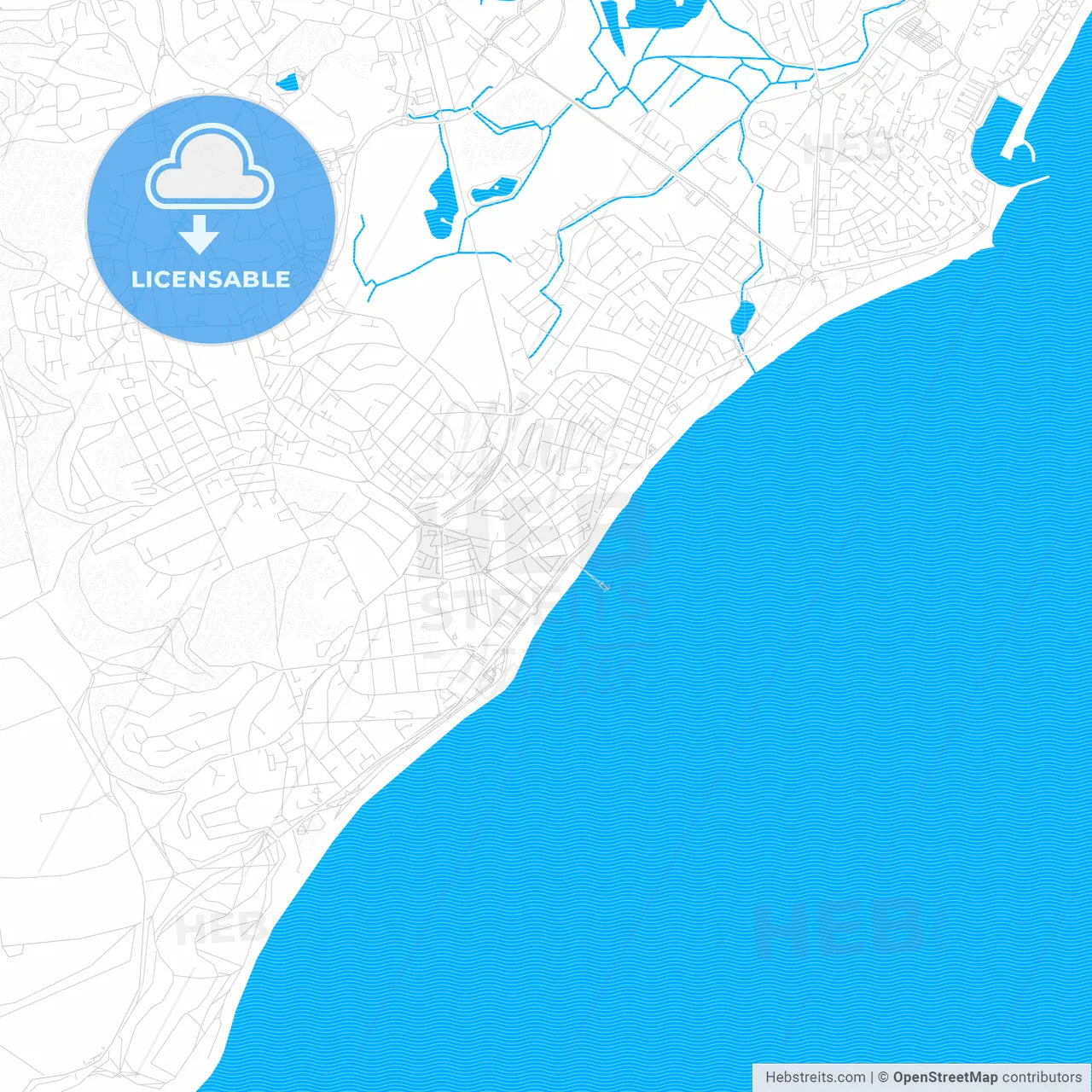 Eastbourne, England PDF vector map with water in focus