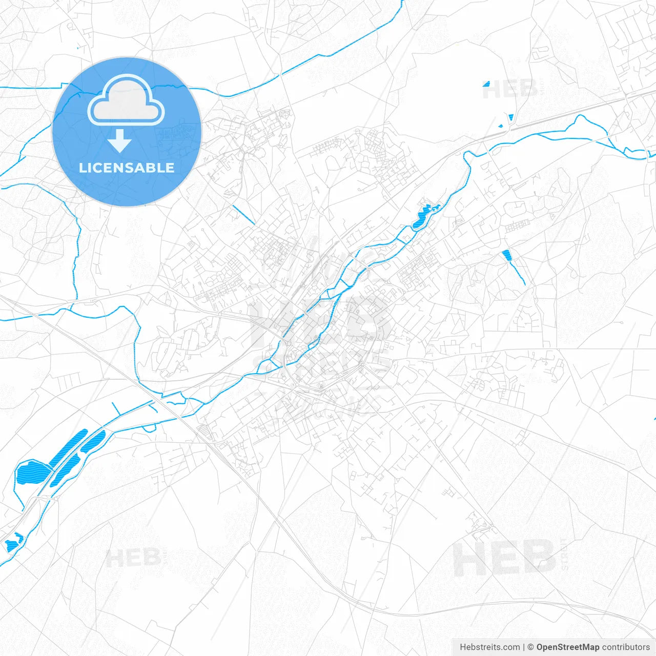 Canterbury, England PDF vector map with water in focus