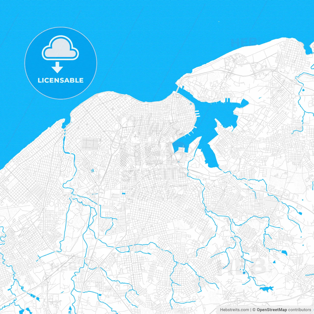Havana, Cuba PDF vector map with water in focus
