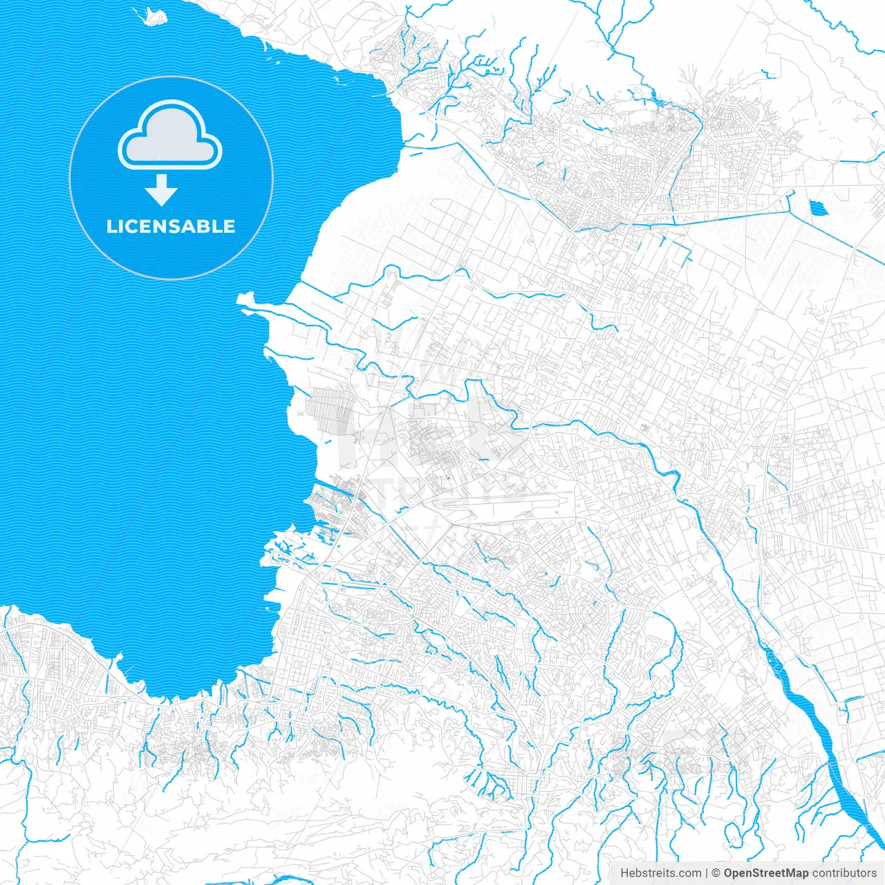 Port-au-Prince, Haiti PDF vector map with water in focus