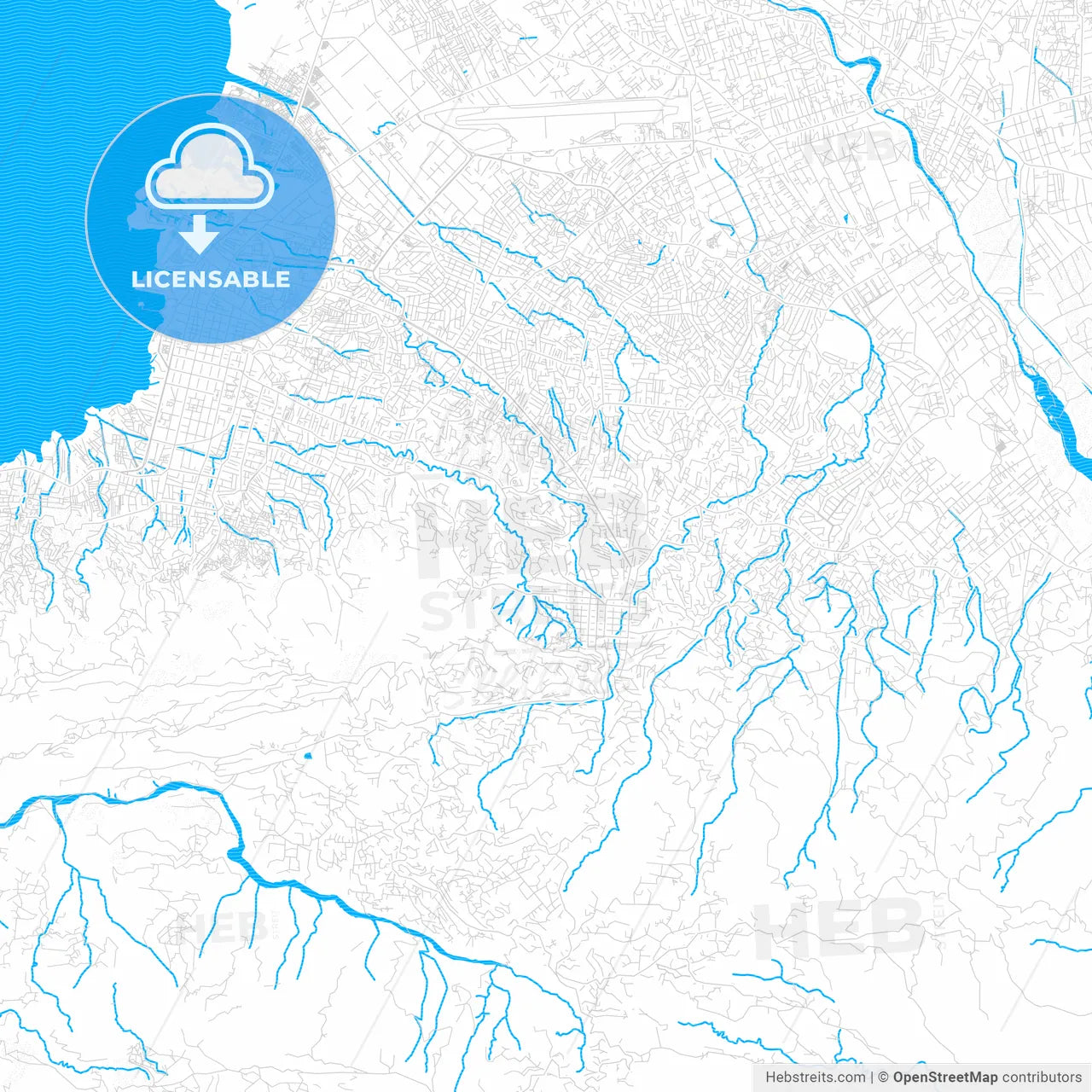 Pétion-Ville, Haiti PDF vector map with water in focus