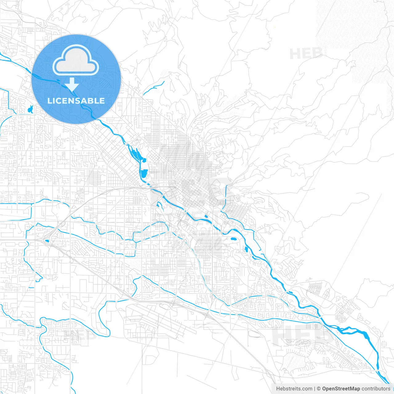 Boise, Idaho, United States, PDF vector map with water in focus