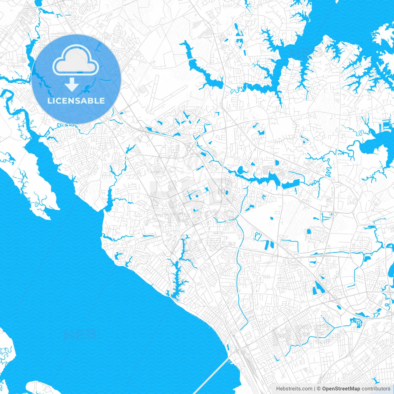 Newport News, Virginia, United States, PDF vector map with water in focus